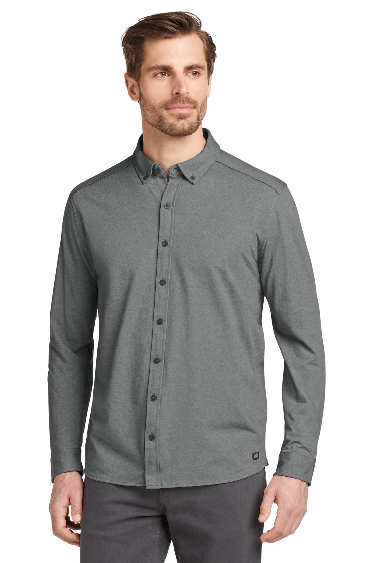 OGIO   Code Stretch Long Sleeve Button-Up. OG145 - Tarmac Grey Heather