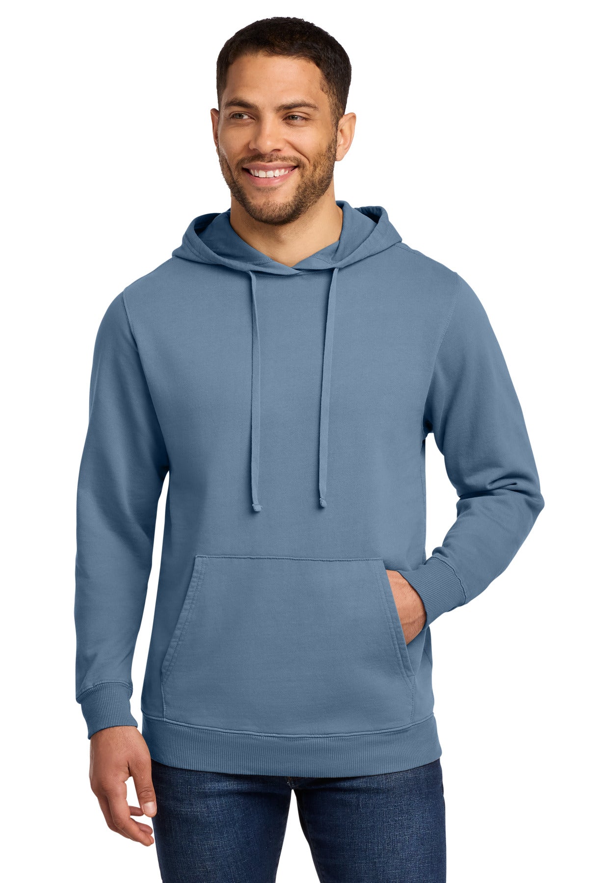Port & Co Beach Wash Garment-Dyed Pullover Hooded Sweatshirt. PC098H - Denim Blue