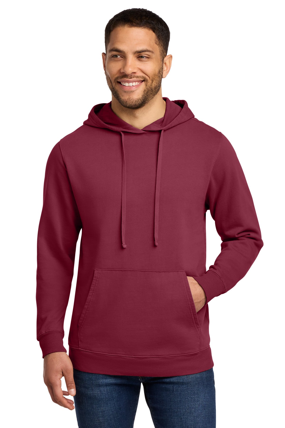 Port & Co Beach Wash Garment-Dyed Pullover Hooded Sweatshirt. PC098H - Merlot