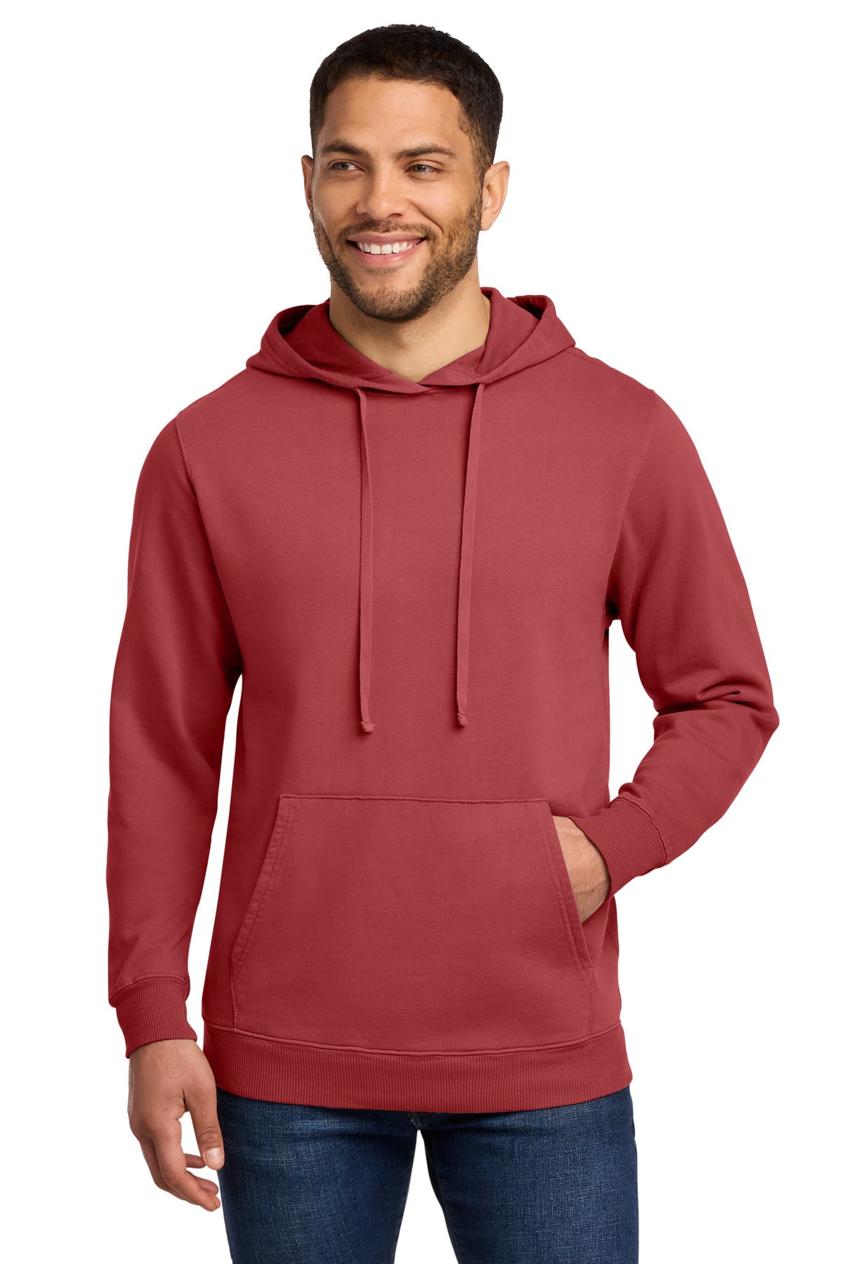 Port & Co Beach Wash Garment-Dyed Pullover Hooded Sweatshirt. PC098H - Red Rock