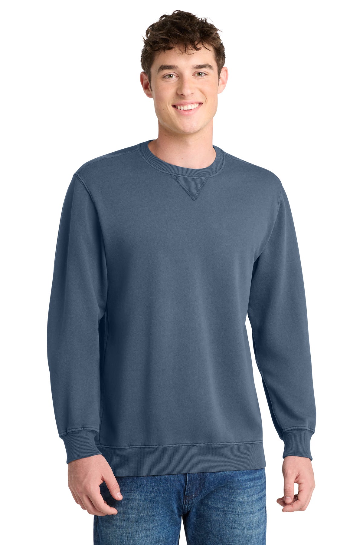 Port & Co Beach Wash Garment-Dyed Crewneck Sweatshirt PC098 - Denim Blue