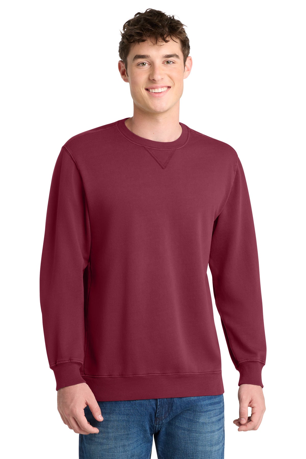 Port & Co Beach Wash Garment-Dyed Crewneck Sweatshirt PC098 - Merlot