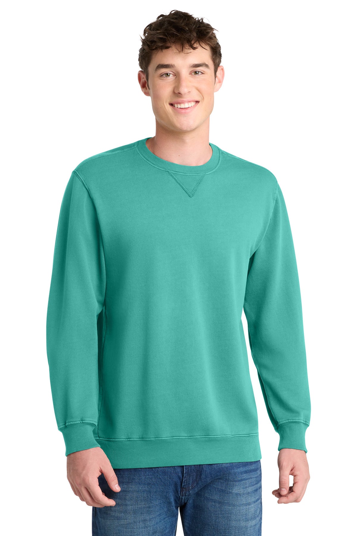 Port & Co Beach Wash Garment-Dyed Crewneck Sweatshirt PC098 - Peacock