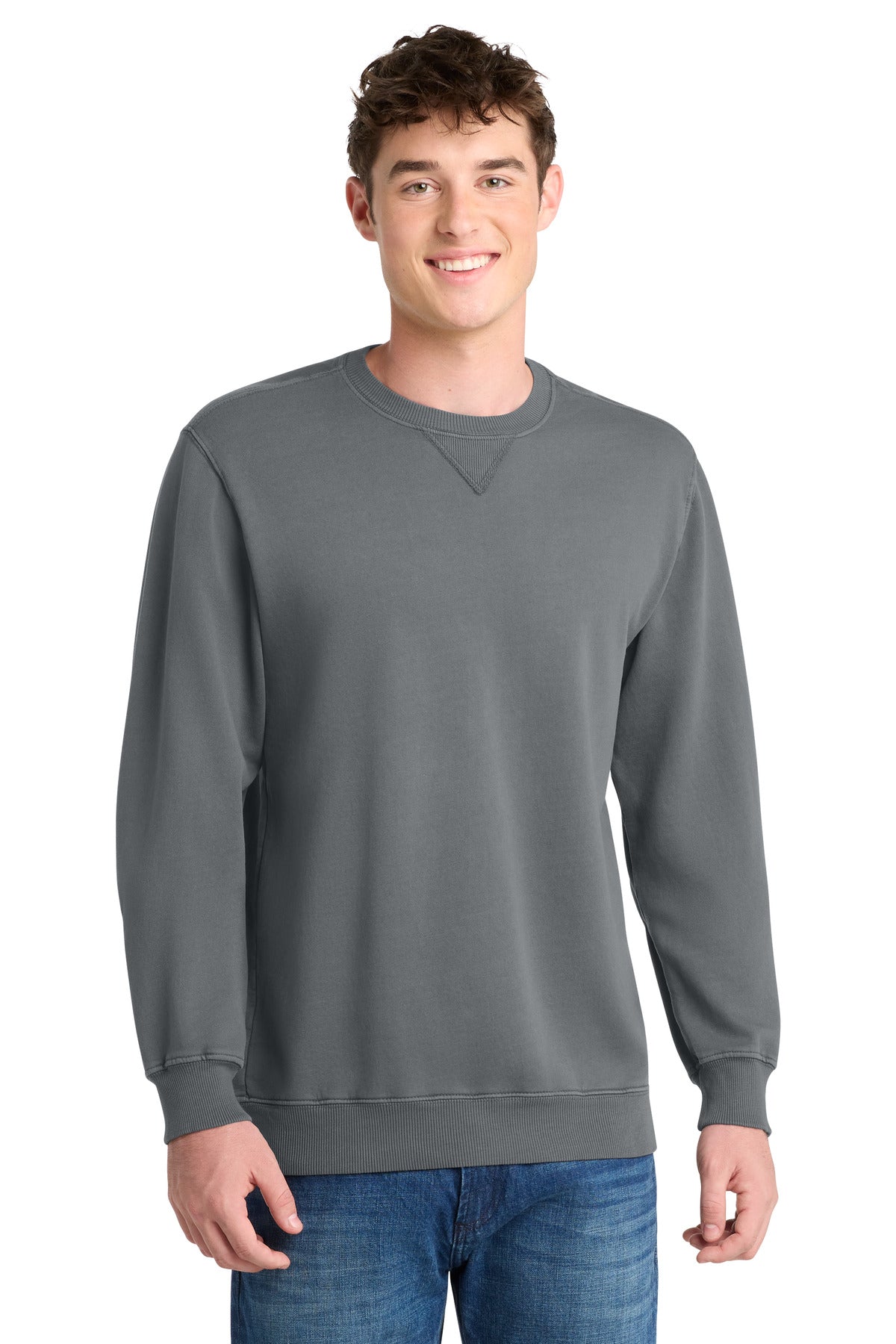 Port & Co Beach Wash Garment-Dyed Crewneck Sweatshirt PC098 - Pewter