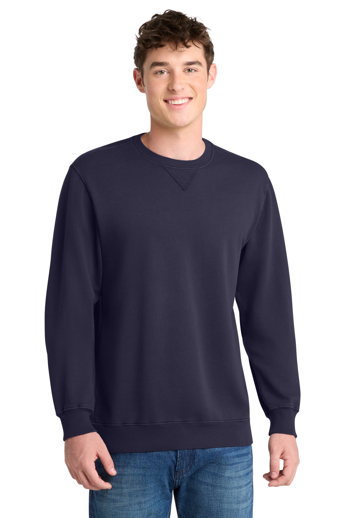 Port & Co Beach Wash Garment-Dyed Crewneck Sweatshirt PC098 - True Navy