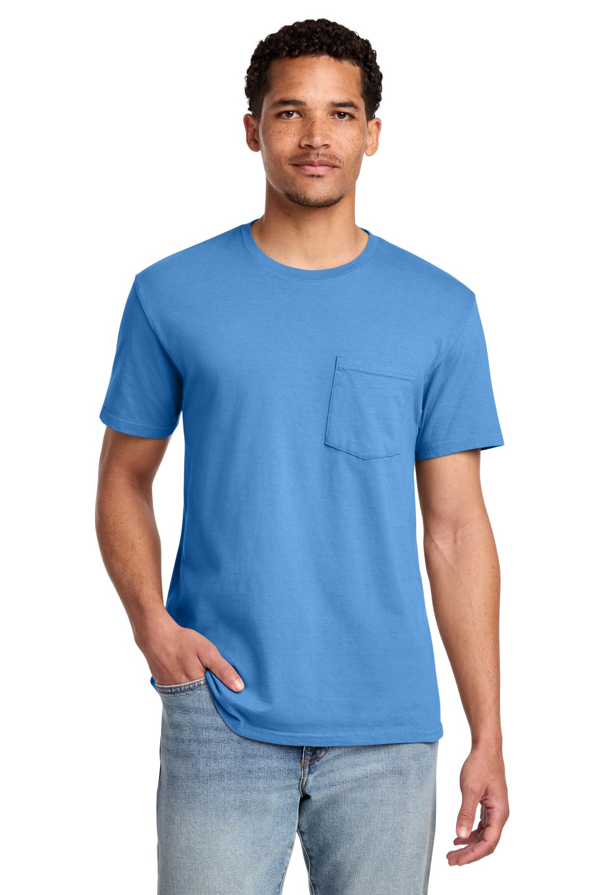 Port & Co Beach Wash Garment-Dyed Pocket Tee.  PC099P - Blue Moon