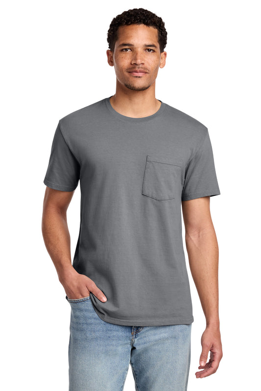Port & Co Beach Wash Garment-Dyed Pocket Tee.  PC099P - Coal
