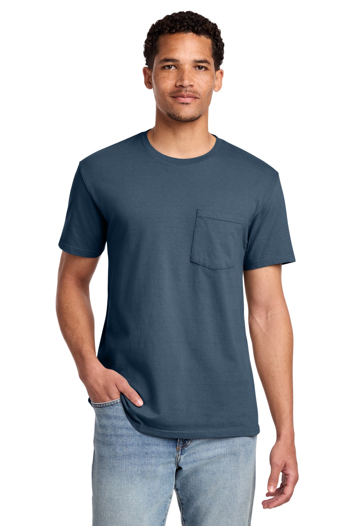 Port & Co Beach Wash Garment-Dyed Pocket Tee.  PC099P - Denim Blue