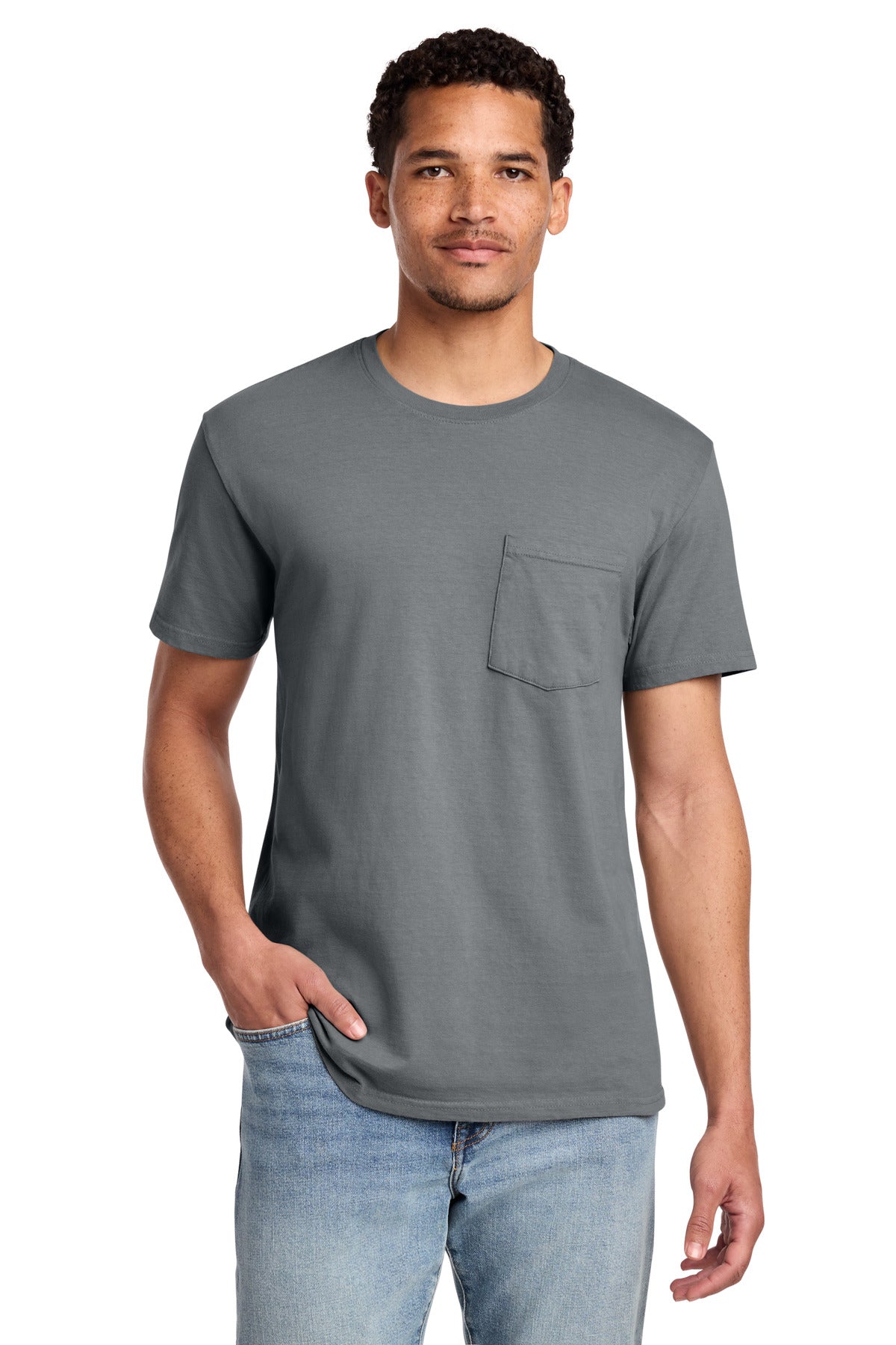 Port & Co Beach Wash Garment-Dyed Pocket Tee.  PC099P - Pewter