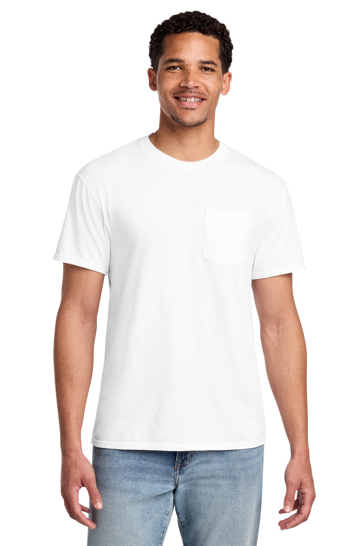 Port & Co Beach Wash Garment-Dyed Pocket Tee.  PC099P - White