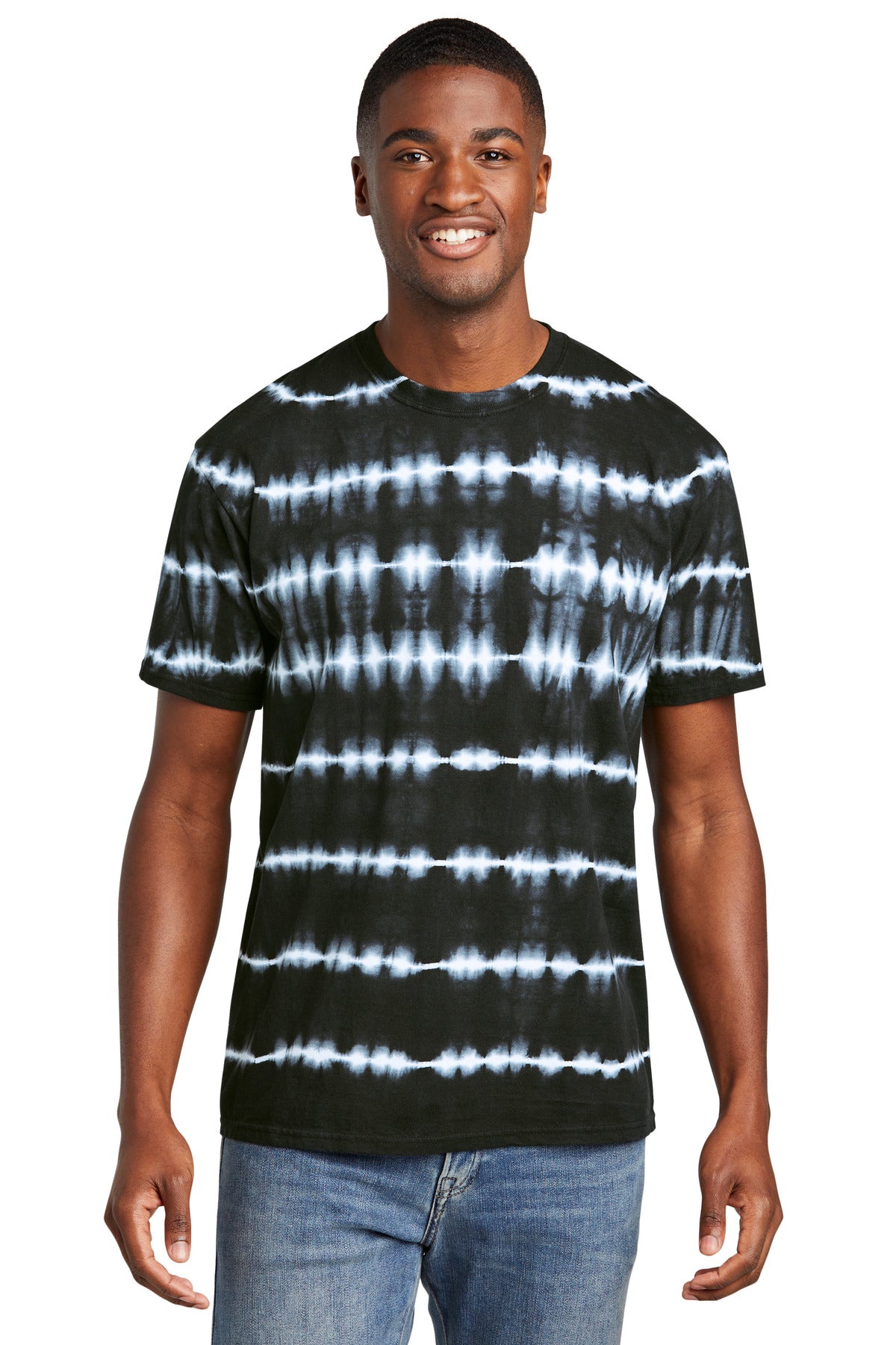 Port & Co Allover Stripe Tie-Dye Tee PC142 - Black/ White