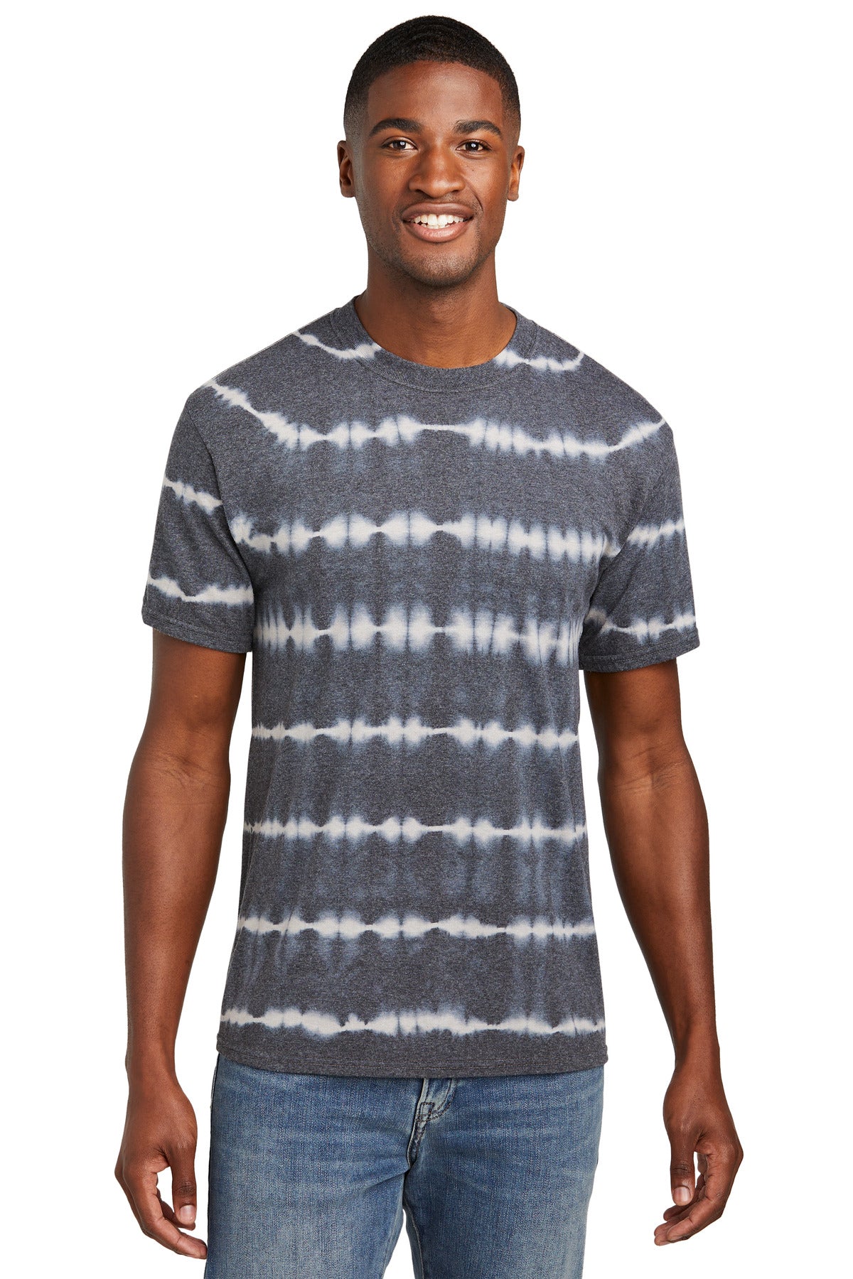 Port & Co Allover Stripe Tie-Dye Tee PC142 - Graphite/ Light Grey
