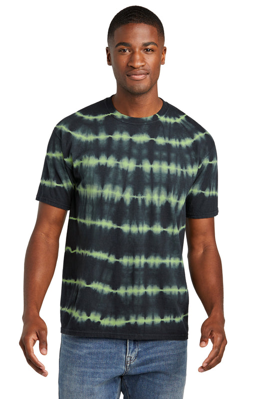 Port & Co Allover Stripe Tie-Dye Tee PC142 - Green Tea/ Black