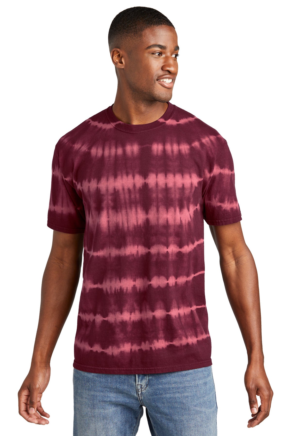 Port & Co Allover Stripe Tie-Dye Tee PC142 - Merlot/ Burgundy