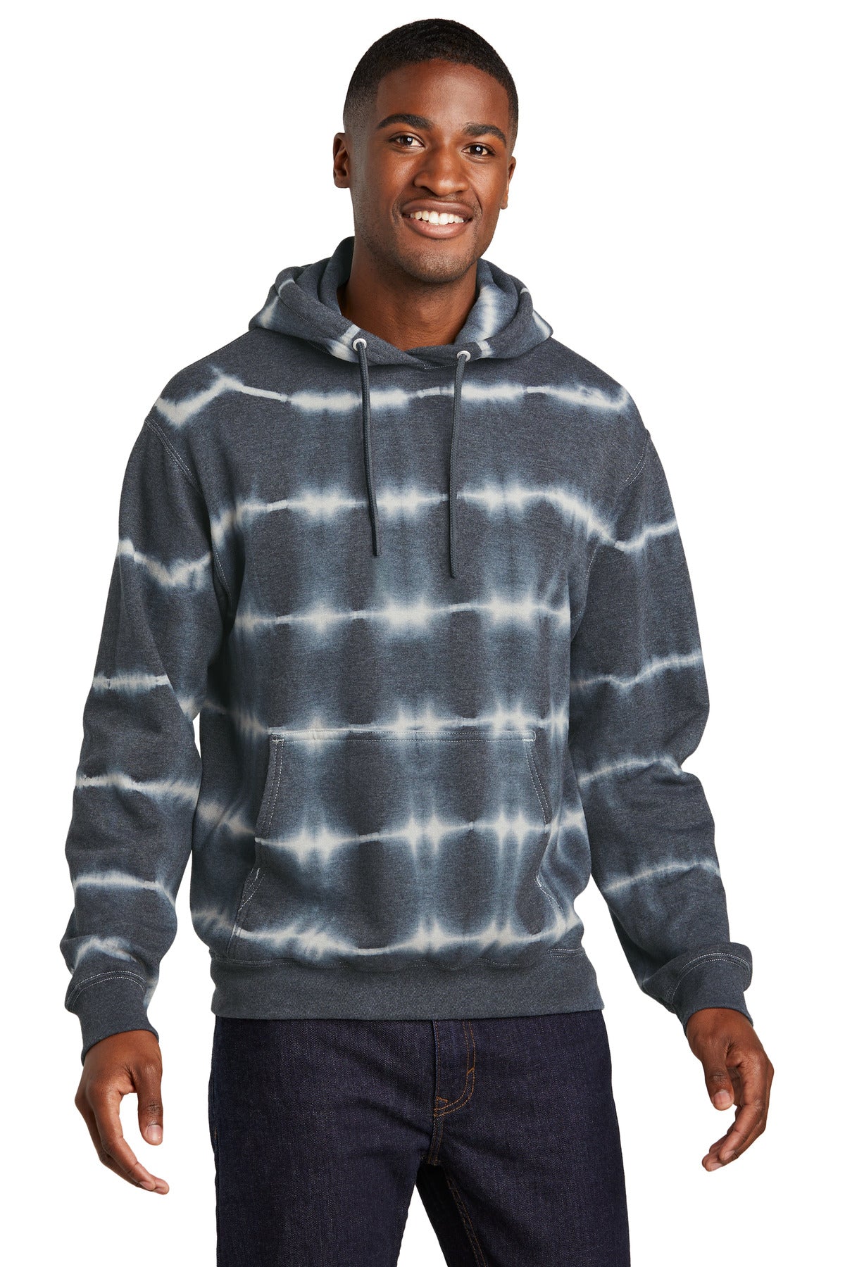 Port & Co Allover Stripe Tie-Dye Fleece PC143 - Graphite/ Light Grey