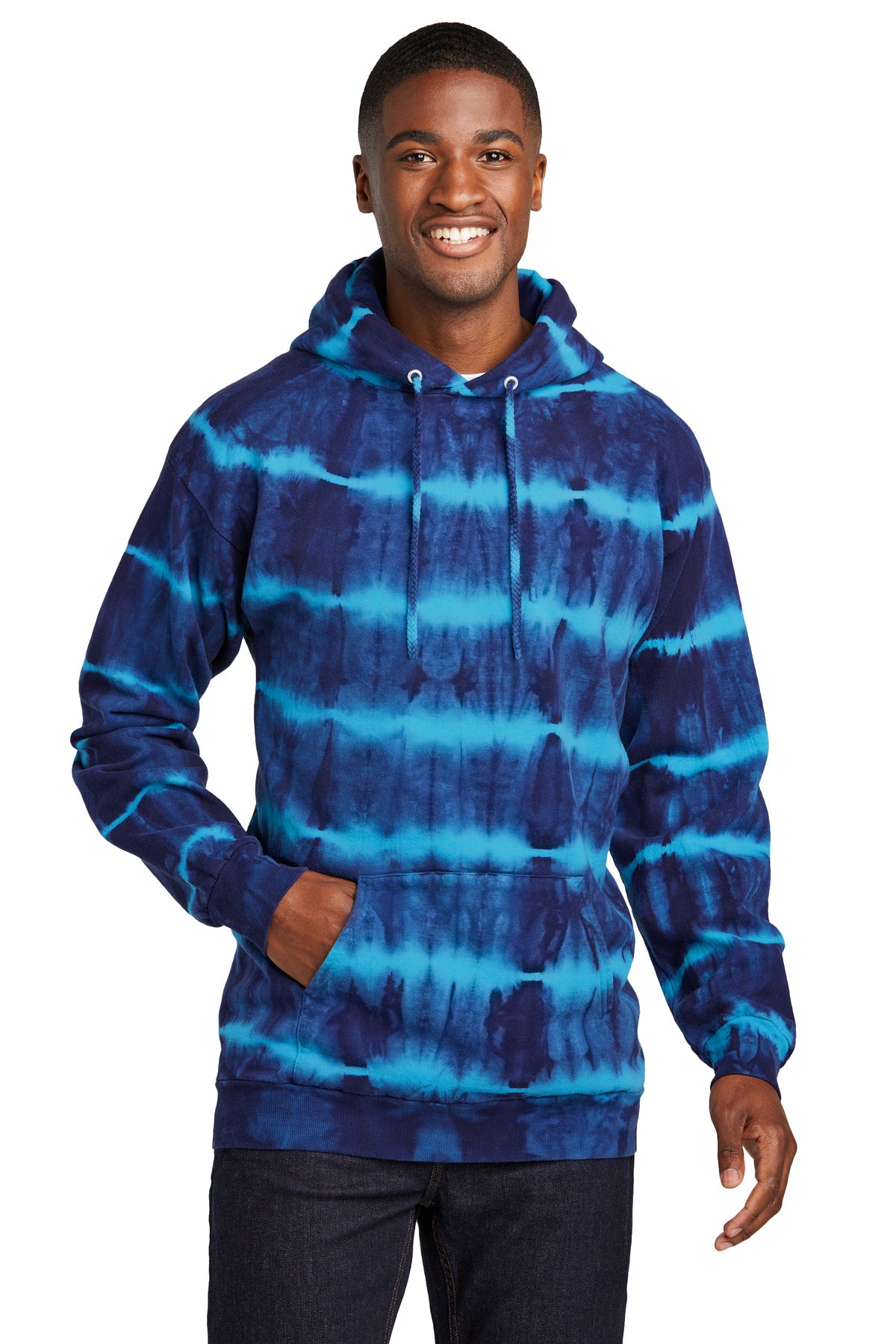 Port & Co Allover Stripe Tie-Dye Fleece PC143 - Turquoise/ Team Navy