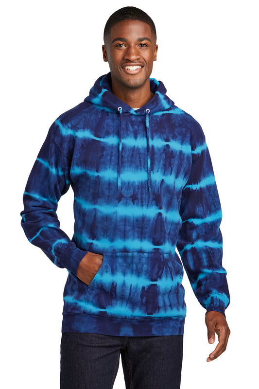 Port & Co Allover Stripe Tie-Dye Fleece PC143 - Turquoise/ Team Navy