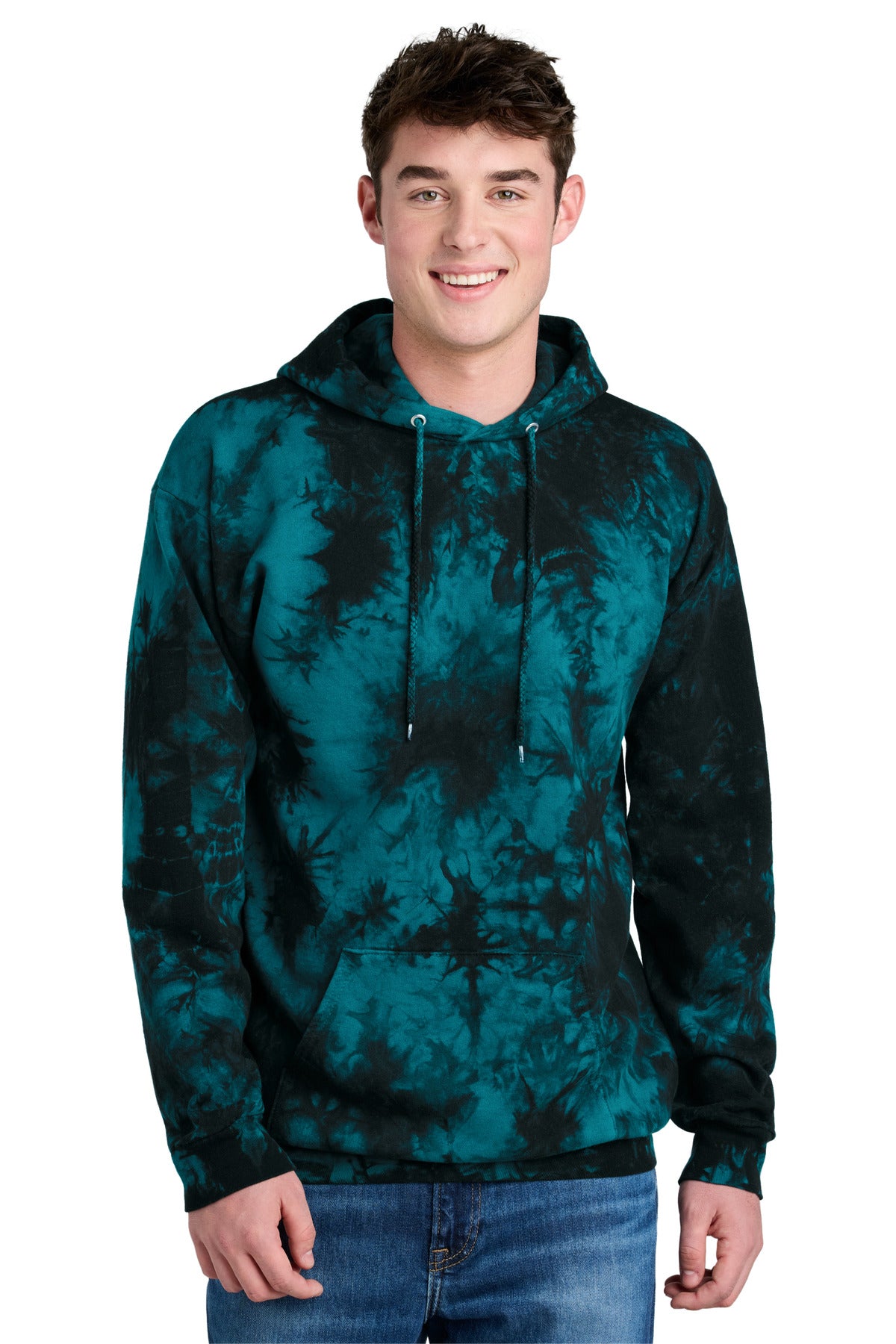 Port & Co Crystal Tie-Dye Pullover Hoodie PC144 - Black/ Teal