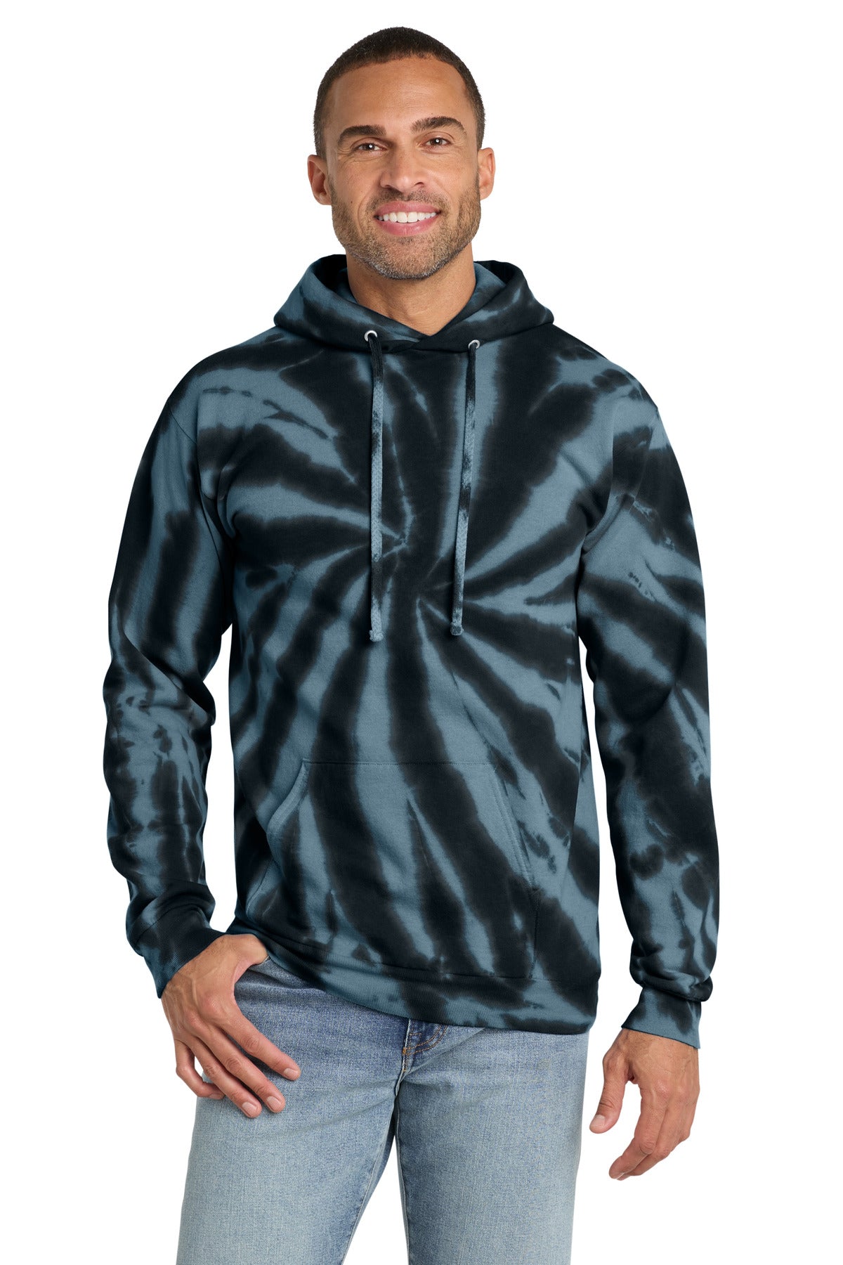 Port & Co Tie-Dye Pullover Hooded Sweatshirt. PC146 - Black