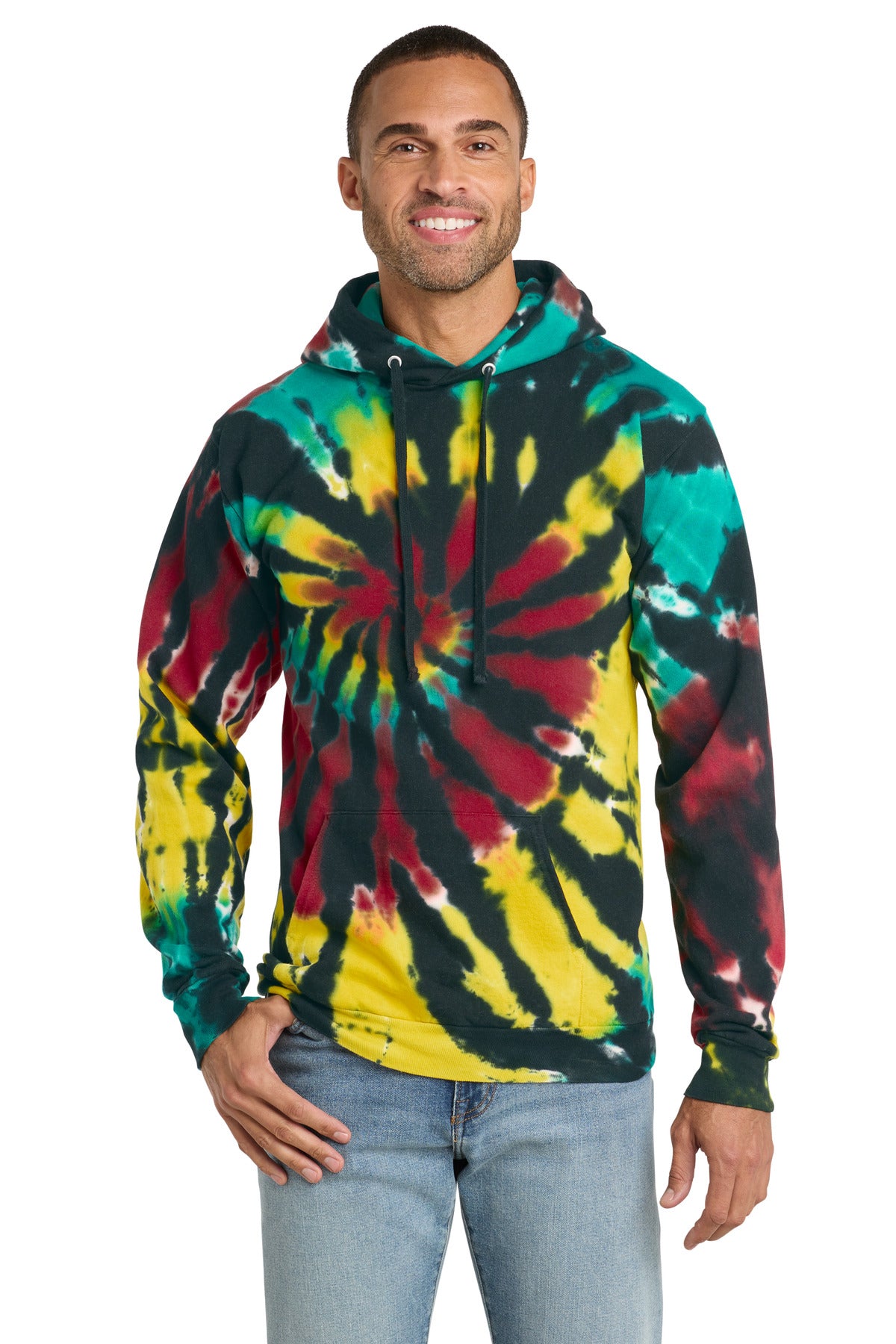 Port & Co Tie-Dye Pullover Hooded Sweatshirt. PC146 - Island Spiral
