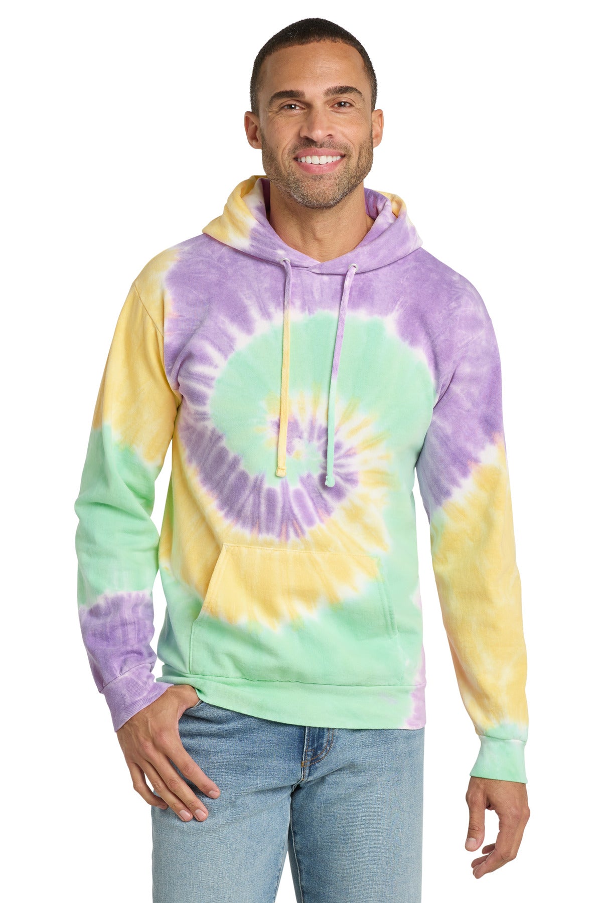 Port & Co Tie-Dye Pullover Hooded Sweatshirt. PC146 - Mint Rainbow