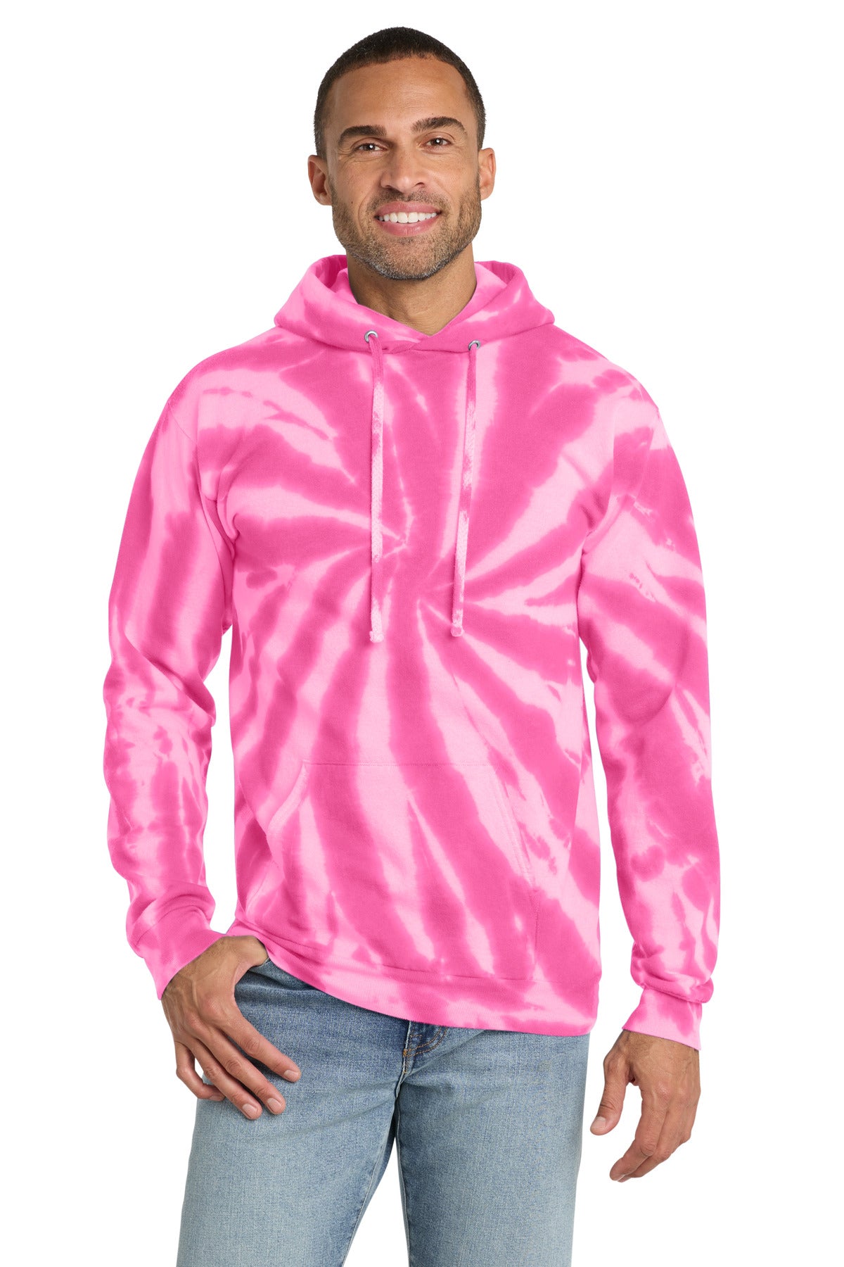 Port & Co Tie-Dye Pullover Hooded Sweatshirt. PC146 - Pink