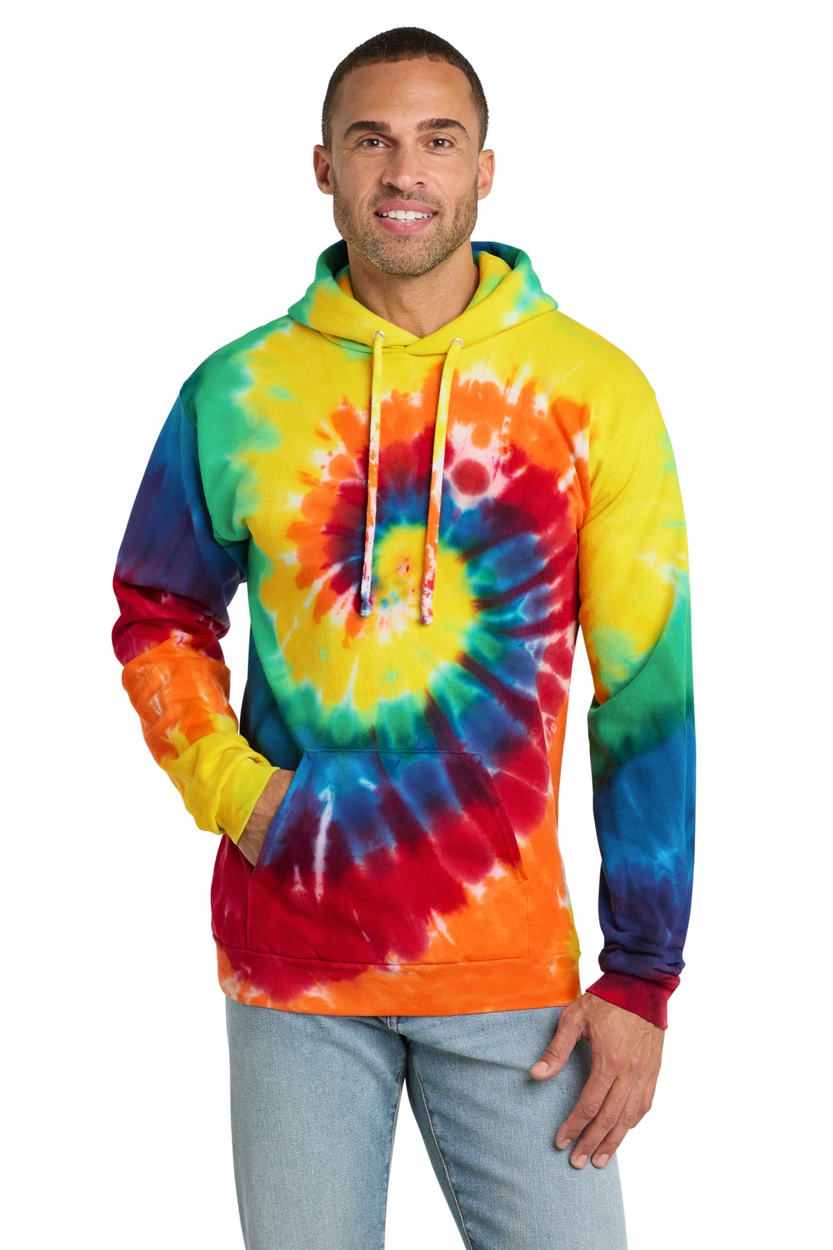 Port & Co Tie-Dye Pullover Hooded Sweatshirt. PC146 - Rainbow