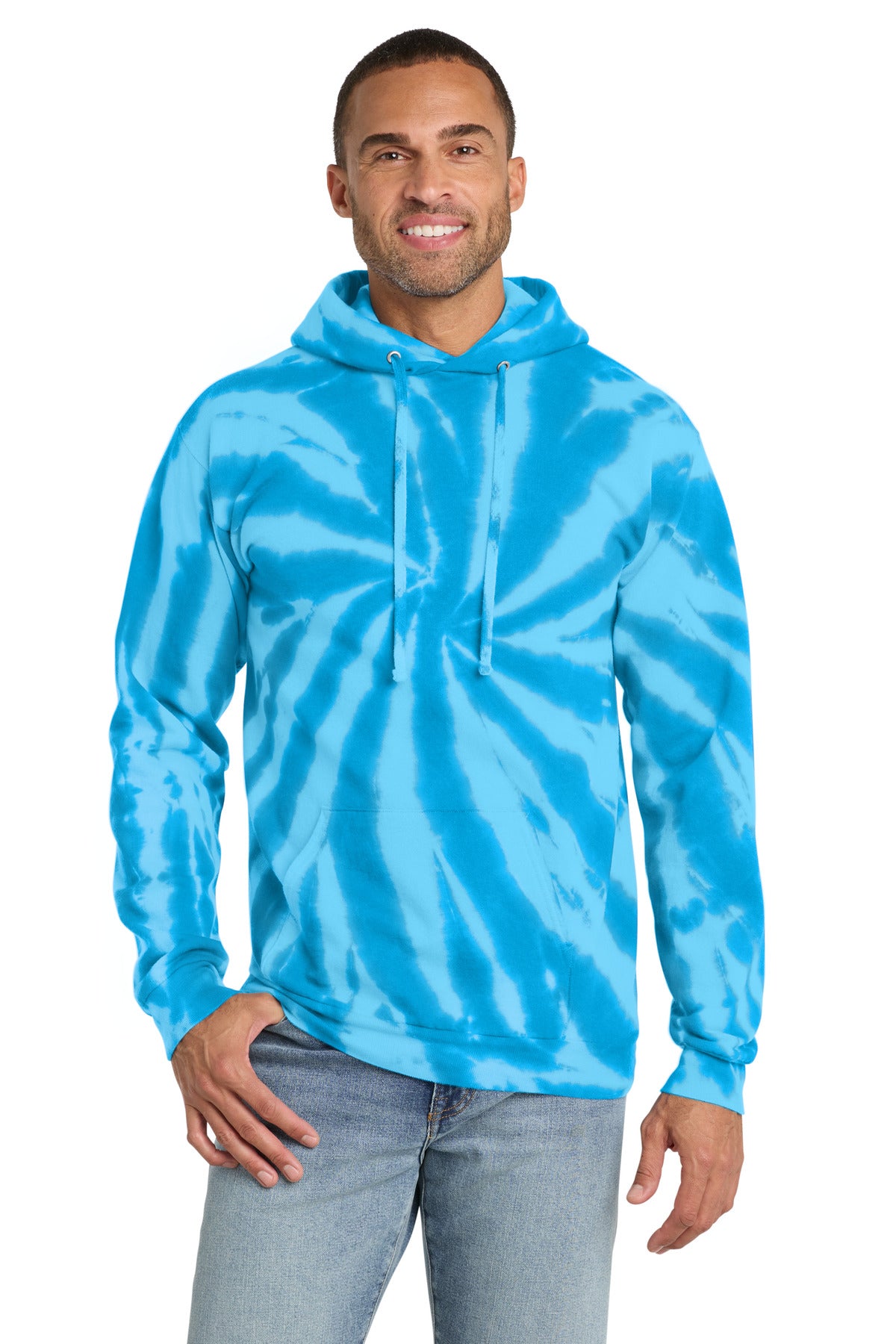 Port & Co Tie-Dye Pullover Hooded Sweatshirt. PC146 - Turquoise