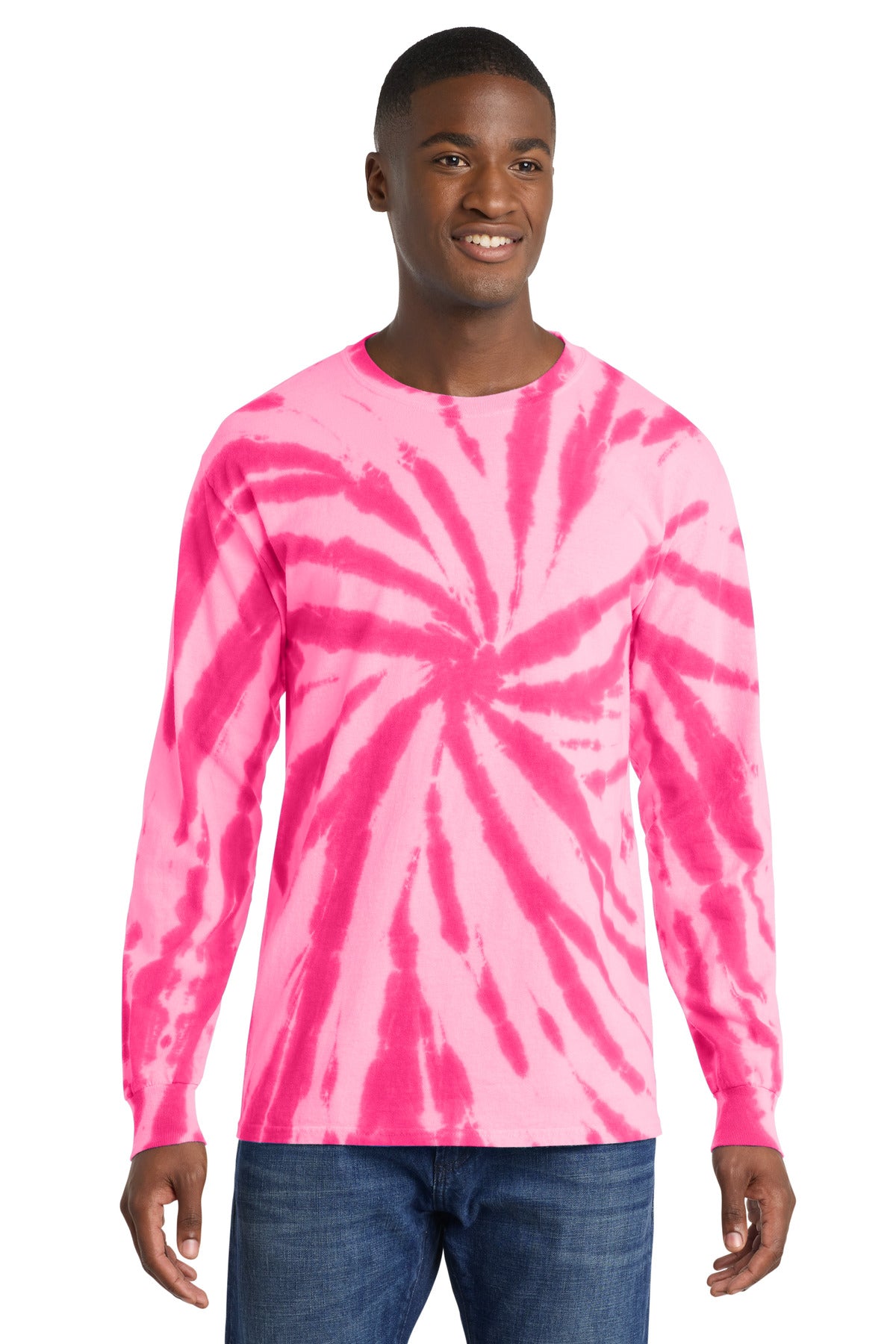 Port & Co Tie-Dye Long Sleeve Tee.  PC147LS - Pink