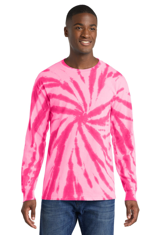 Port & Co Tie-Dye Long Sleeve Tee.  PC147LS - Pink