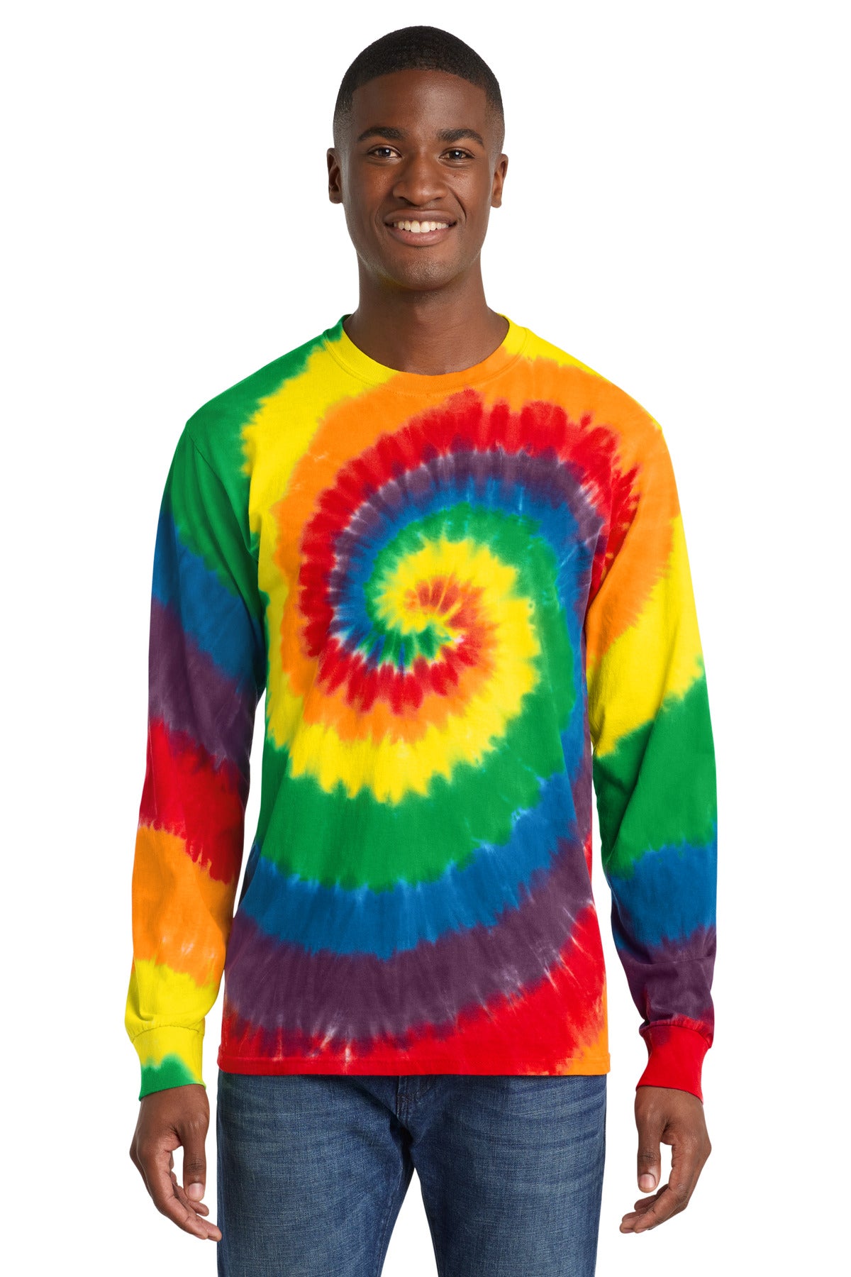Port & Co Tie-Dye Long Sleeve Tee.  PC147LS - Rainbow