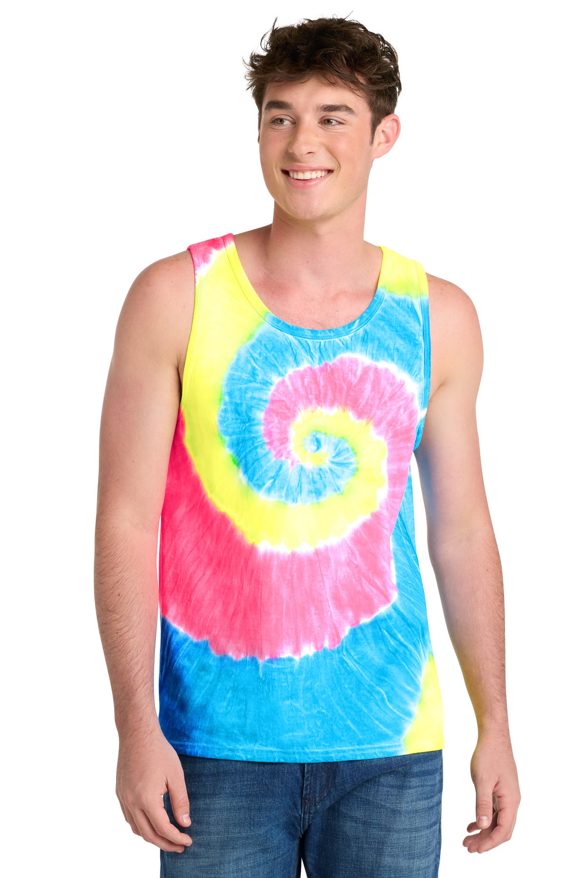 Port & Co Tie-Dye Tank Top.  PC147TT - Neon Rainbow