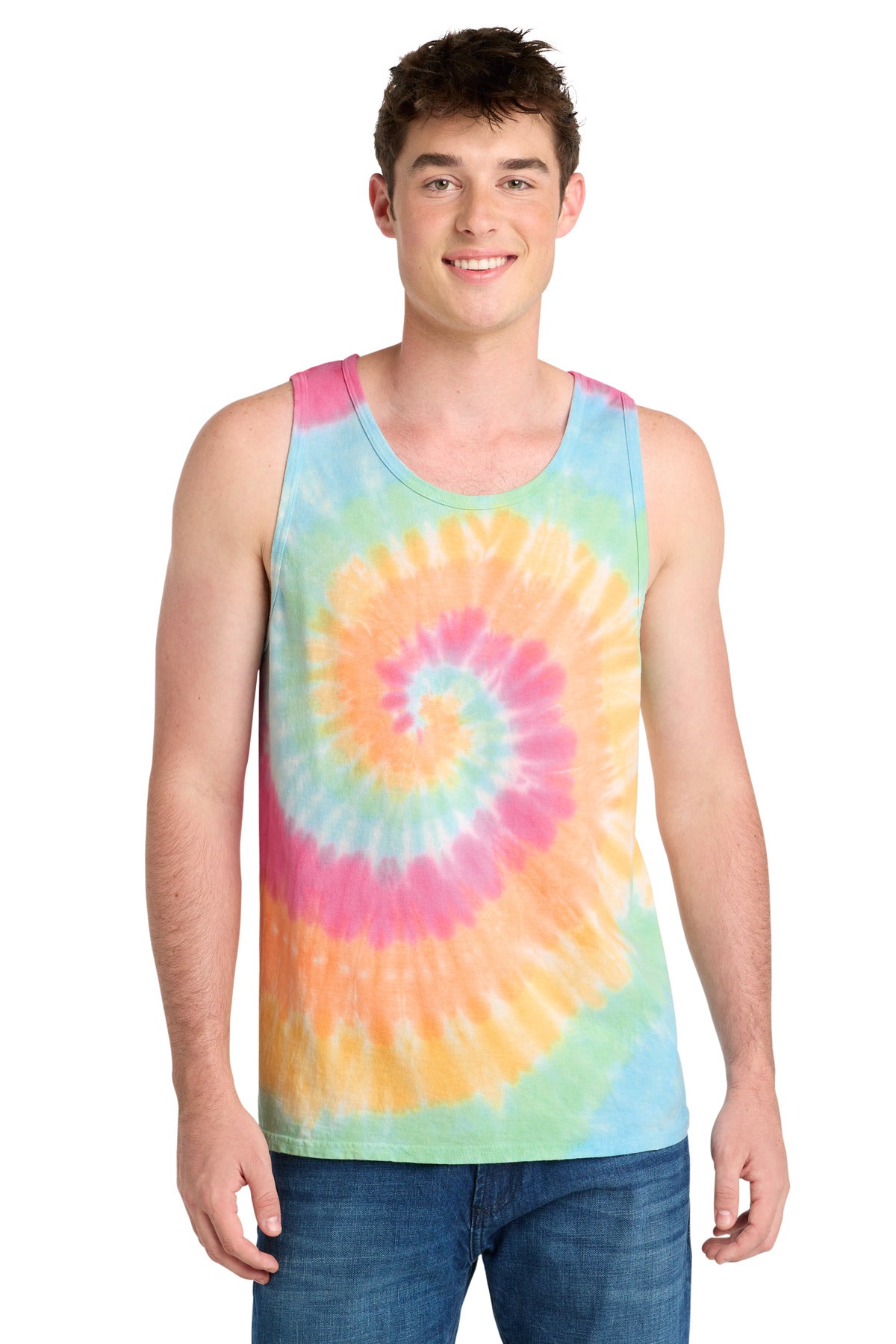 Port & Co Tie-Dye Tank Top.  PC147TT - Pastel Rainbow