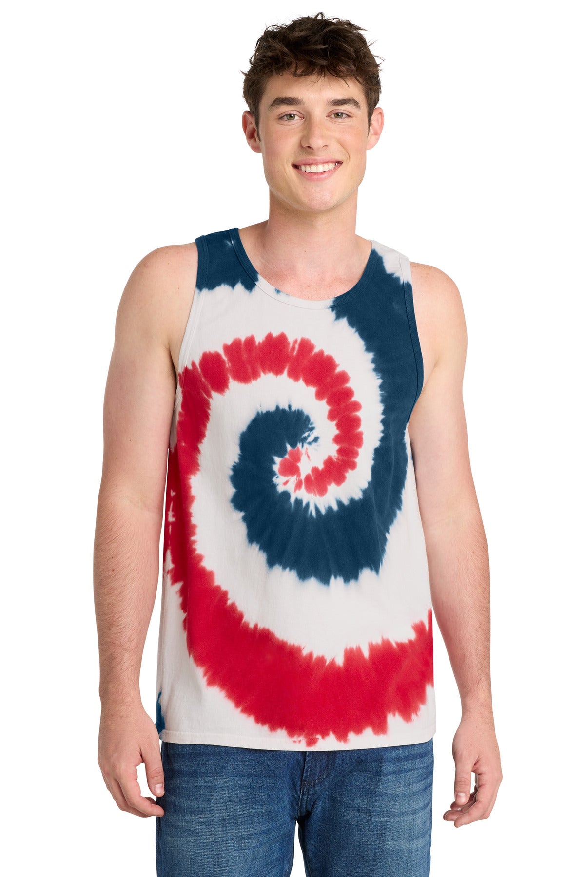 Port & Co Tie-Dye Tank Top.  PC147TT - USA Rainbow