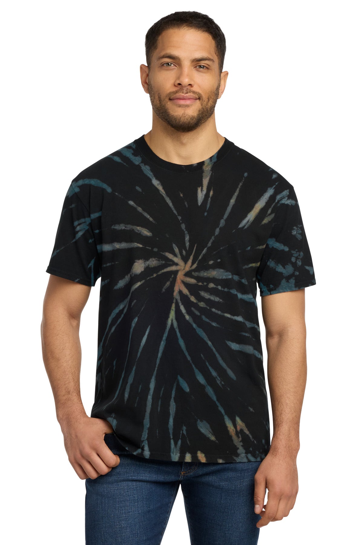 Port & Co Tie-Dye Tee. PC147 - Black Galaxy Spiral