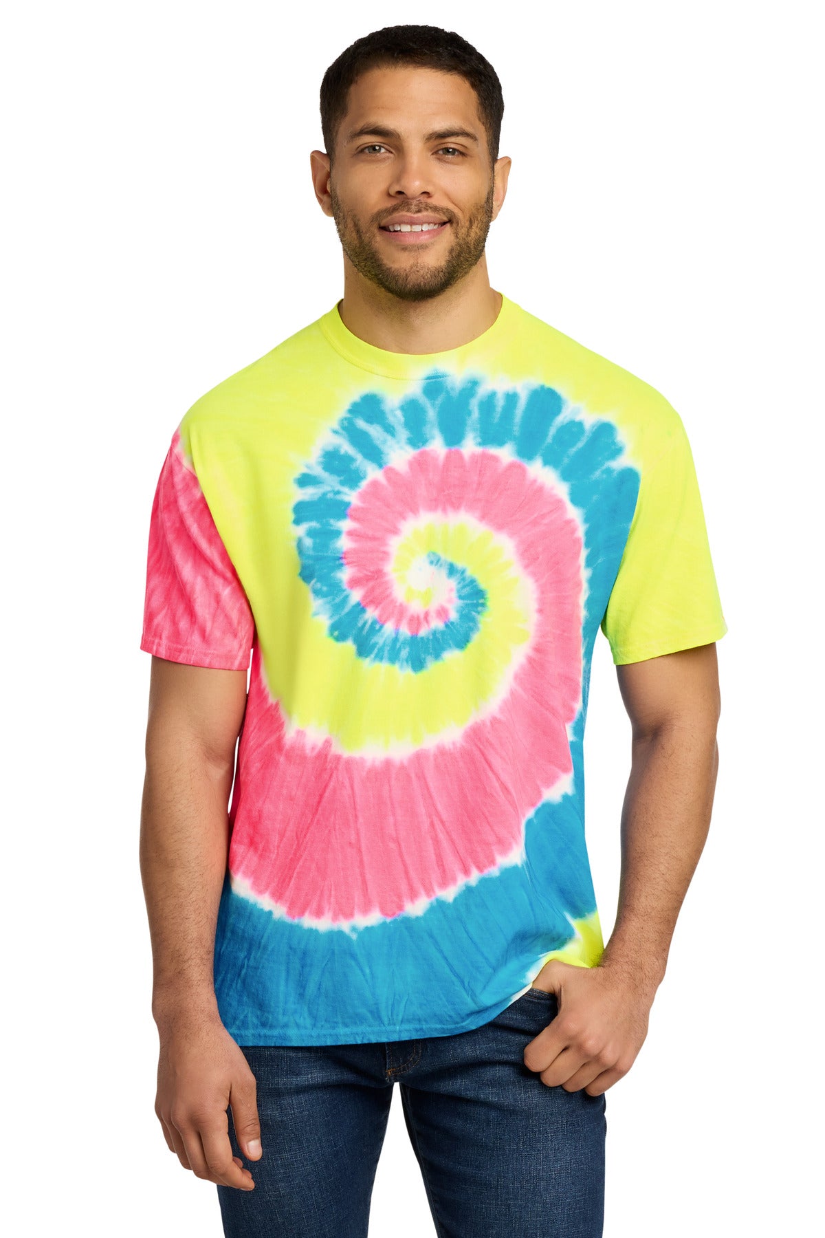 Port & Co Tie-Dye Tee. PC147 - Neon Rainbow