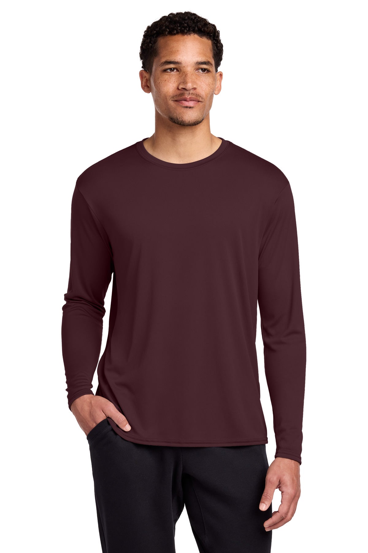 Port & Co Long Sleeve Performance Tee. PC380LS - Athletic Maroon