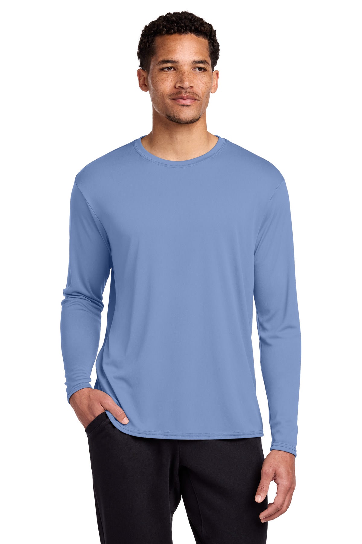 Port & Co Long Sleeve Performance Tee. PC380LS - Carolina Blue