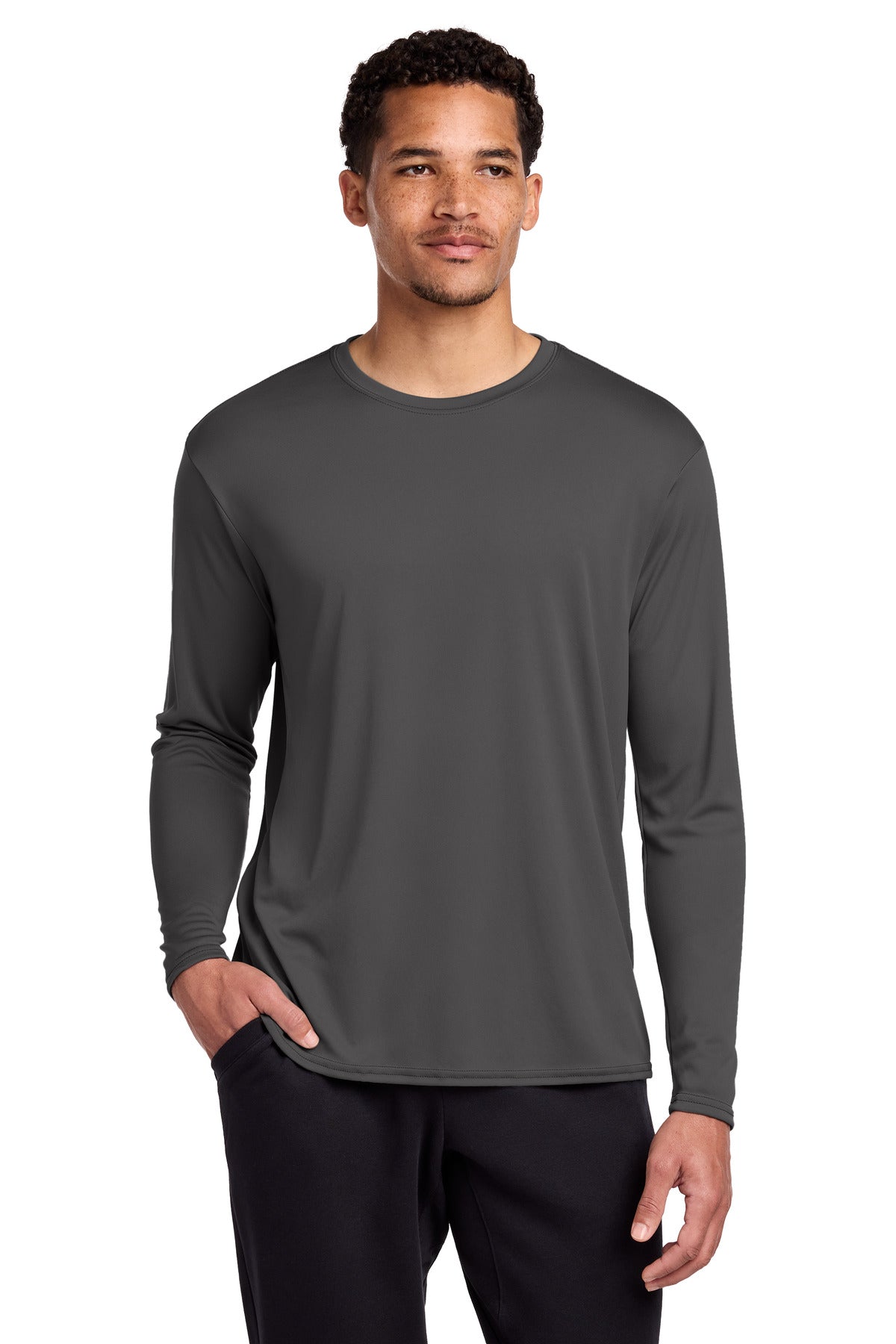 Port & Co Long Sleeve Performance Tee. PC380LS - Charcoal