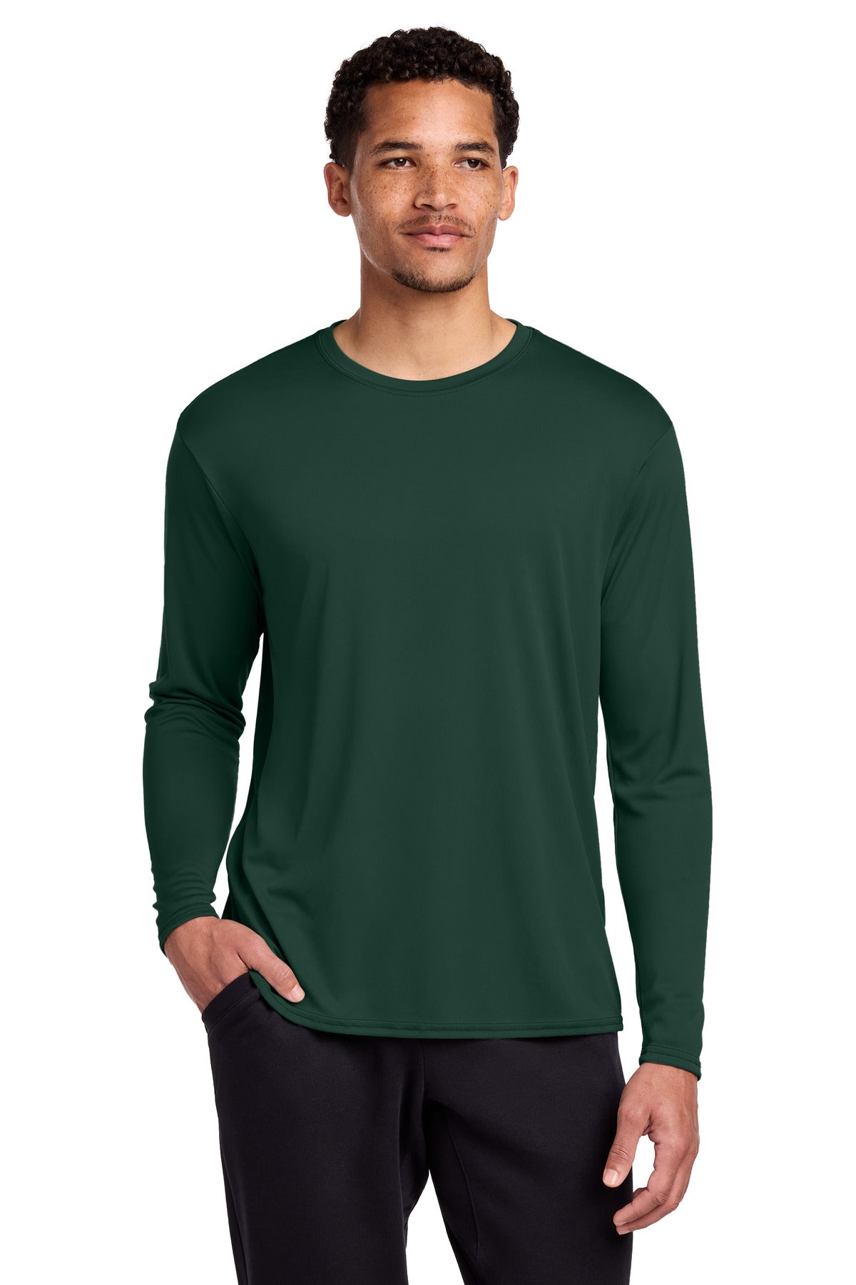Port & Co Long Sleeve Performance Tee. PC380LS - Dark Green