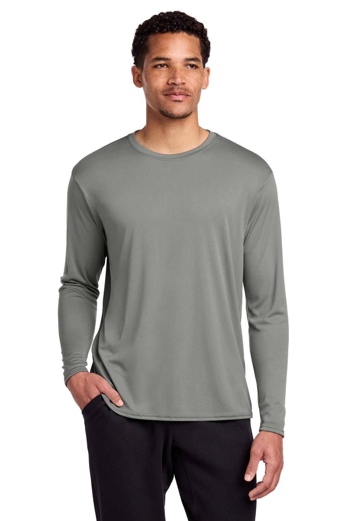 Port & Co Long Sleeve Performance Tee. PC380LS - Grey Concrete