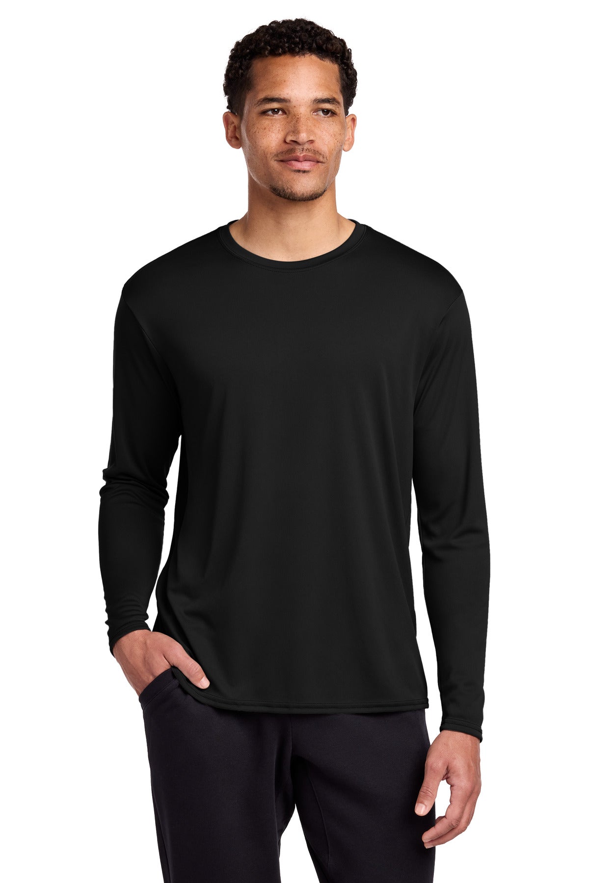 Port & Co Long Sleeve Performance Tee. PC380LS - Jet Black