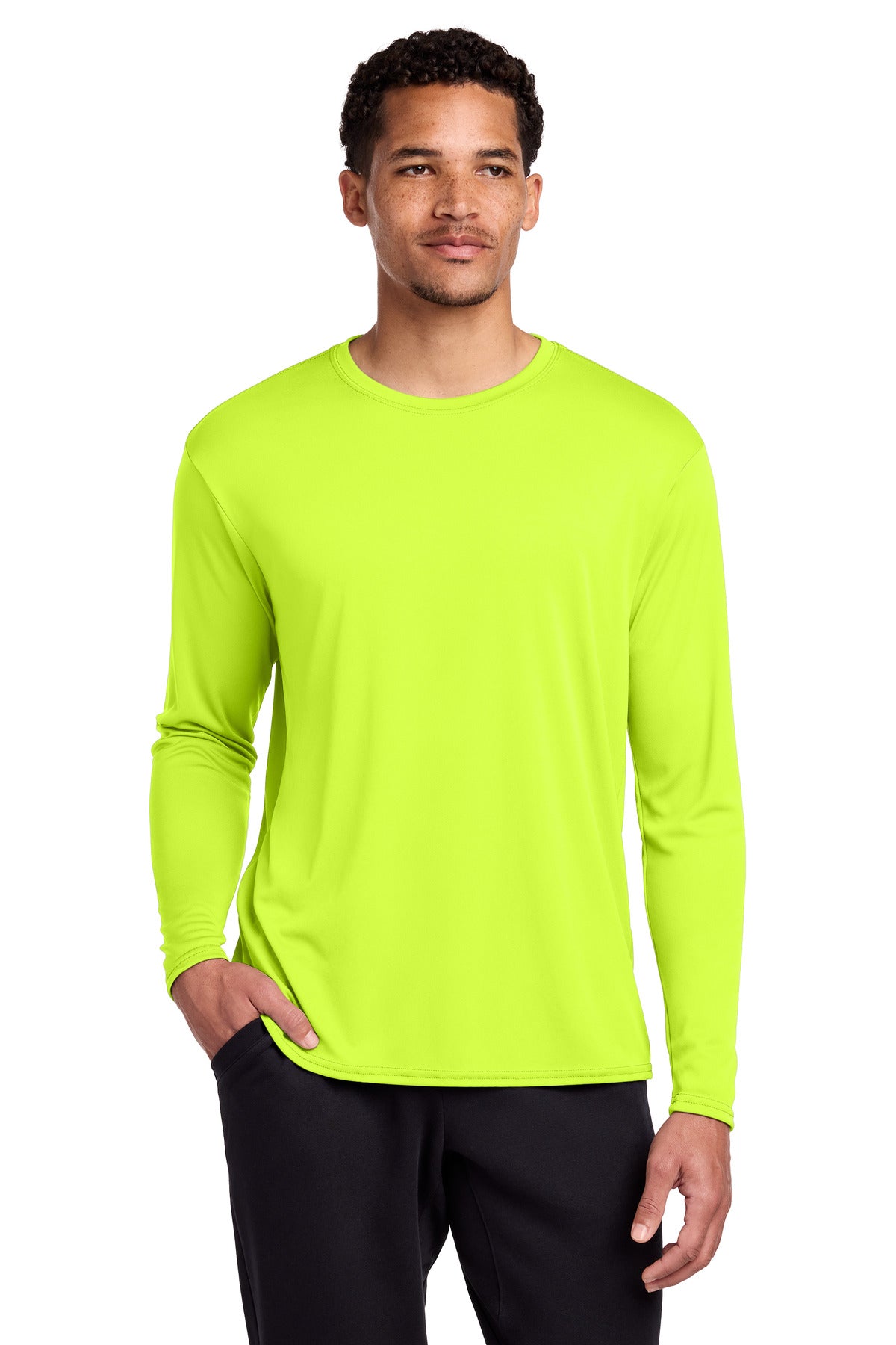 Port & Co Long Sleeve Performance Tee. PC380LS - Neon Yellow