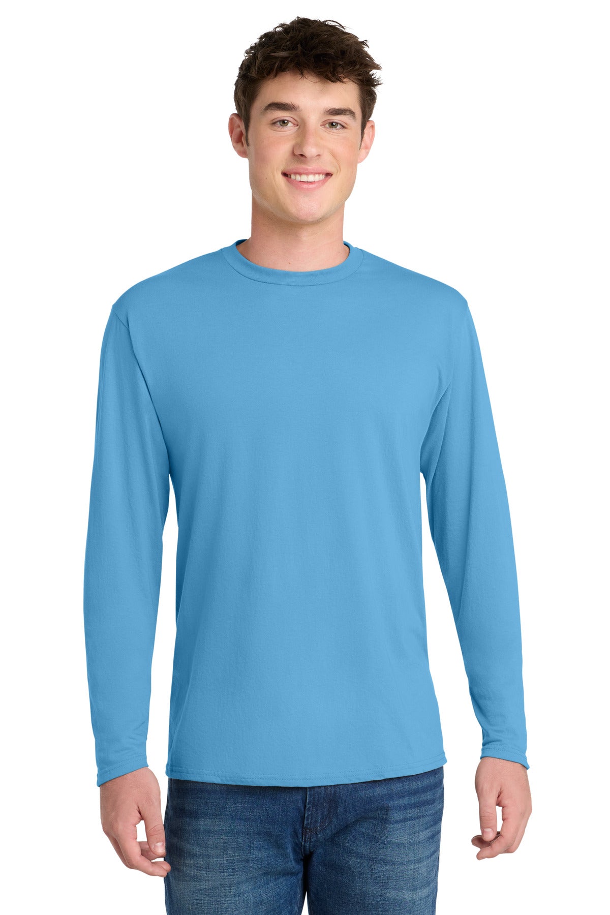 Port & Co Long Sleeve Performance Blend Tee. PC381LS - Aquatic Blue