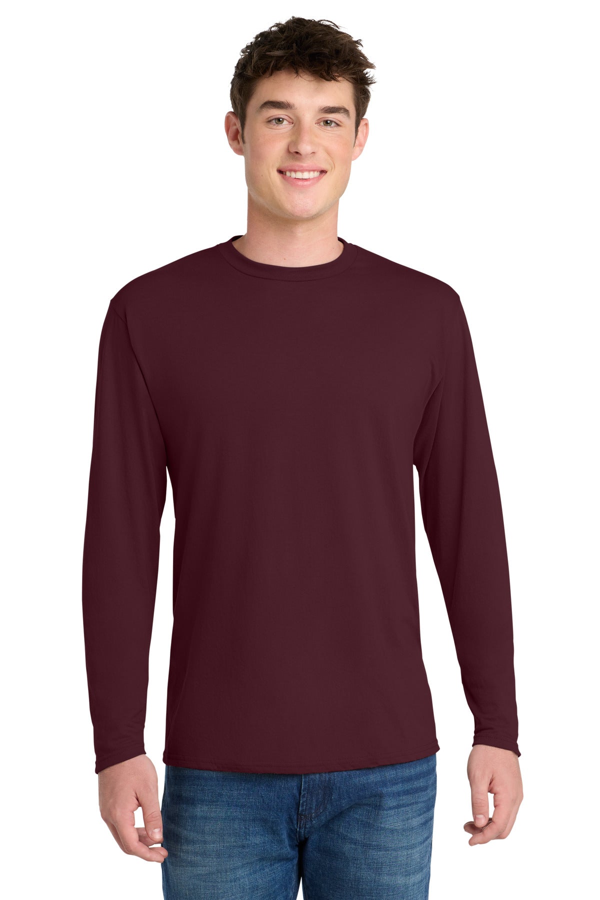 Port & Co Long Sleeve Performance Blend Tee. PC381LS - Athletic Maroon