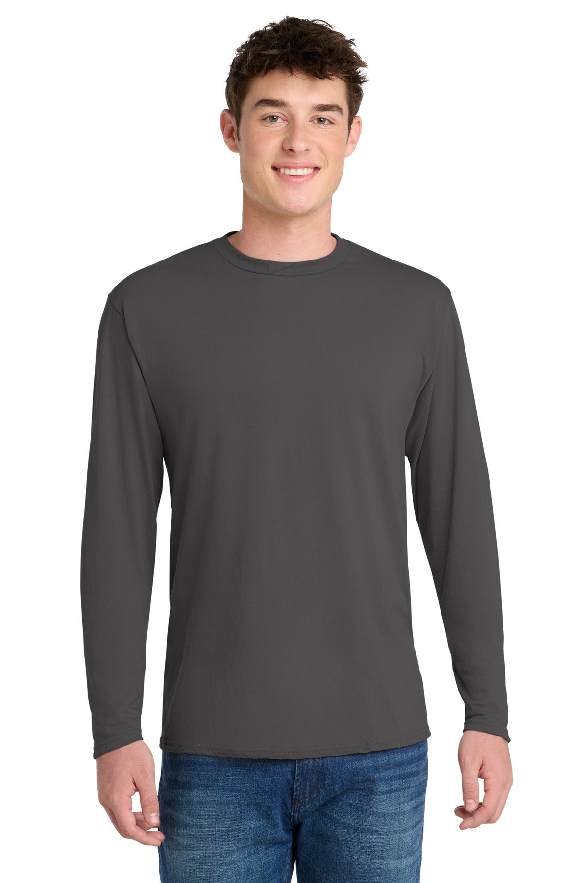 Port & Co Long Sleeve Performance Blend Tee. PC381LS - Charcoal