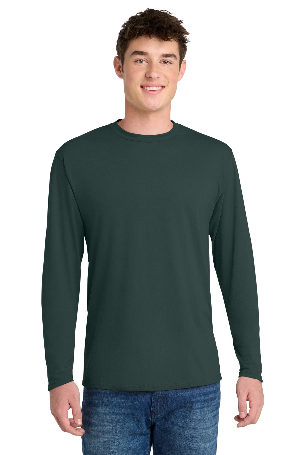 Port & Co Long Sleeve Performance Blend Tee. PC381LS - Dark Green