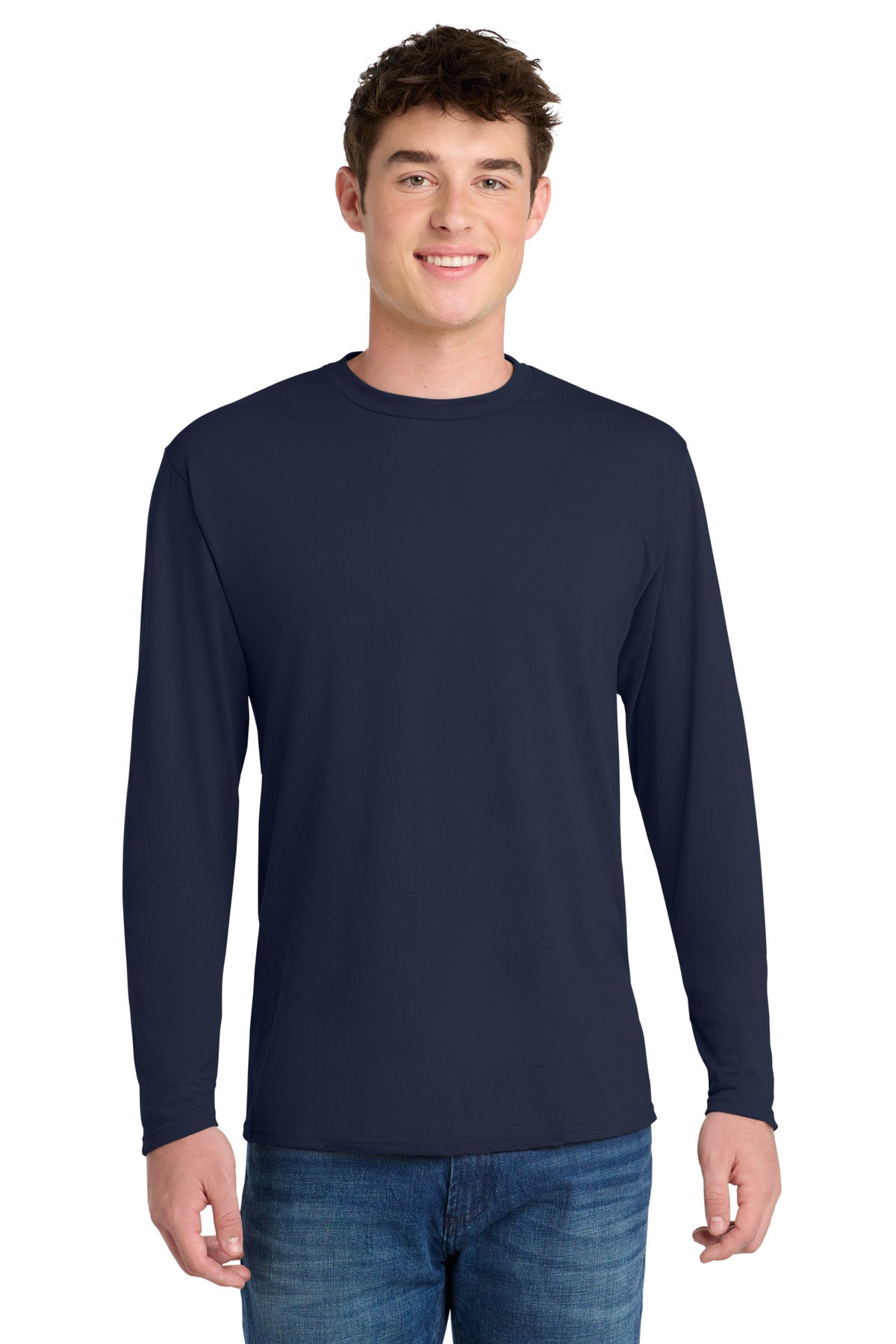 Port & Co Long Sleeve Performance Blend Tee. PC381LS - Deep Navy
