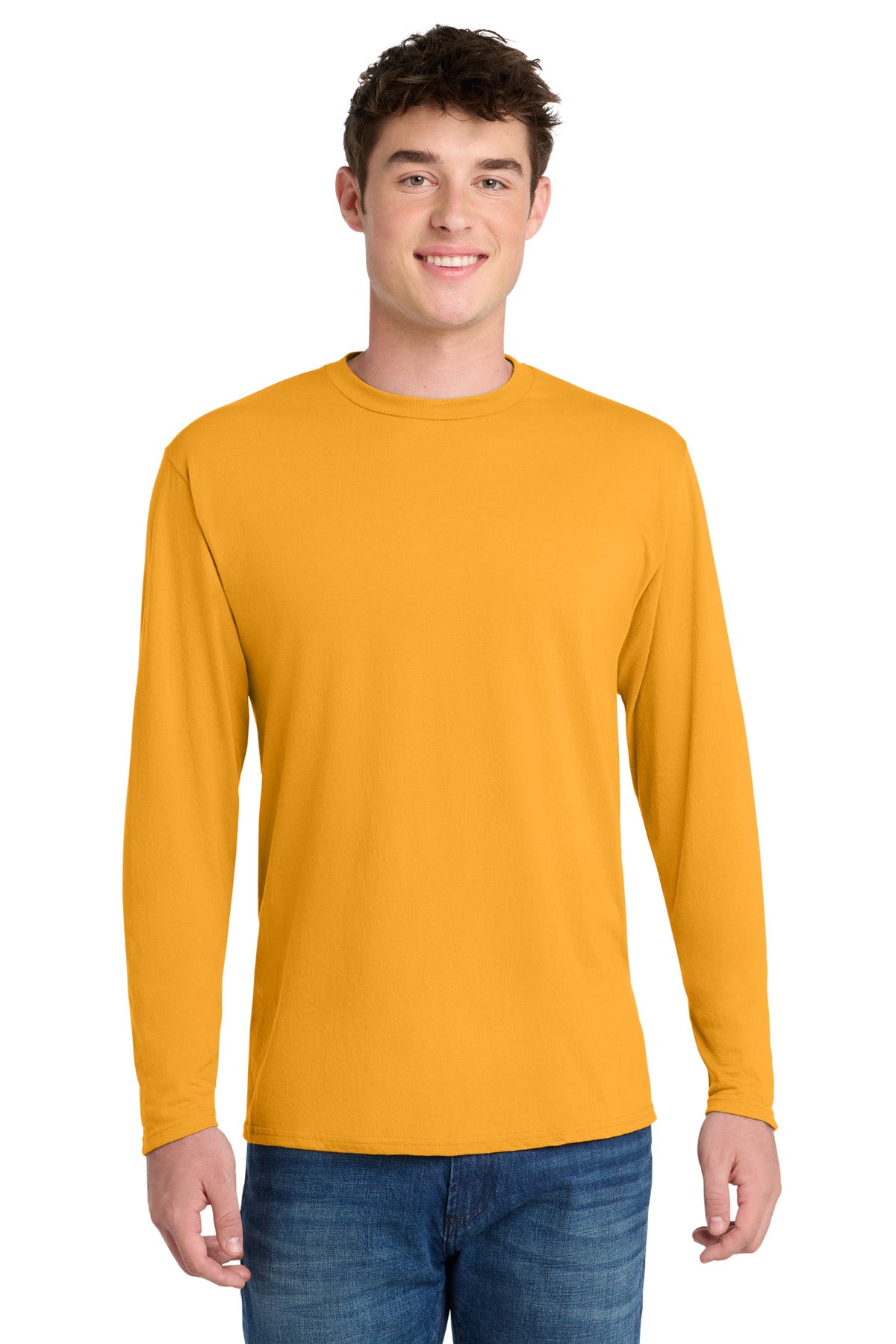 Port & Co Long Sleeve Performance Blend Tee. PC381LS - Gold