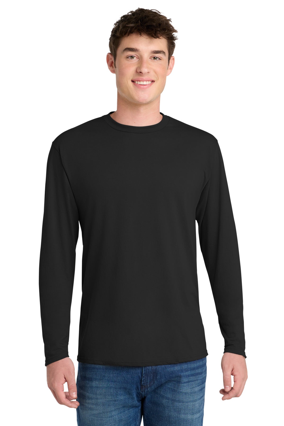 Port & Co Long Sleeve Performance Blend Tee. PC381LS - Jet Black